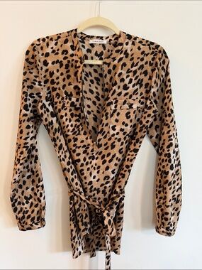 Calvin Klein Leopard-Print Tie-Waist Tunic - Tan & Black